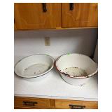 Two Vintage Enamelware Wash Basins