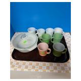 Fire-King Milk Glass Mugs and Dish