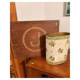 1940 Vintage Wooden Sign and Tin Bin