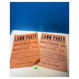 Two Vintage Lawn Party Broadside Posters