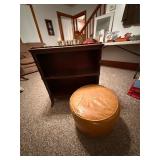 Vintage Round Brown Leather Ottoman