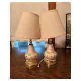 Vintage Pink Floral Glass Table Lamps