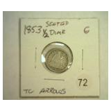 1853 ARROWS SEATED LIBERTY HALF DIME GOOD