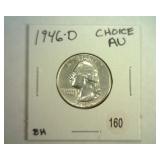 1946-D WASHINGTON QUARTER CHOICE AU