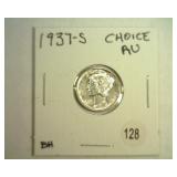 1937-S MERCURY DIME CHOICE AU