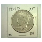 1934-D PEACE DOLLAR EXTRA FINE
