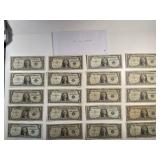 20 PIECES ONE DOLLAR SILVER CERTIFICATES CIRC.