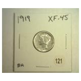 1919 MERCURY DIME EXTRA FINE- 45