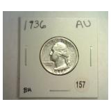 1936 WASHINGTON QUARTER AU