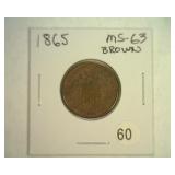 1865 TWO CENT PIECE MS63 BROWN NICE