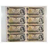 CANADA UNCUT SHEET OF 8 1973 $1 BANKNOTES