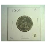 1860 SEATED LIBERTY QUARTER FINE