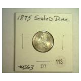 1875 SEATED LIBERTY DIME MS 63