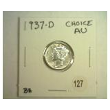 1937-D MERCURY DIME CHOICE AU