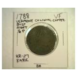 1788 VERMONT COLONIAL, BUST RIGHT, RR-27 VERY FINE