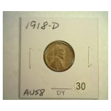 1918-D LINCOLN CENT AU-58