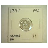 1847 SEATED LIBERTY HALF DIME AU SCARCE