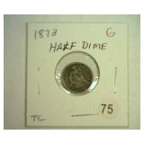 1873 SEATED LIBERTY HALF DIME GOOD