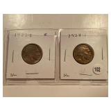 2 PC. BUFFALO NICKEL 1927-S FINE, 1928-S FINE
