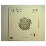 1876-S SEATED LIBERTY DIME EXTRA FINE