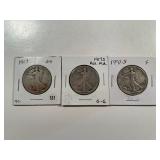 3 PIECES WALKING LIBERTY HALF DOLLAR: