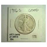 1916-S WALKING LIBERTY HALF GOOD KEY DATE
