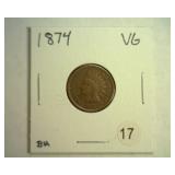 1874 INDIAN CENT VERY GOOD