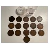 16 CANADIAN LARGE CENTS DUPLACATION, SEVERAL BENT,