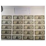 20 PIECES ONE DOLLAR SILVER CERTIFICATES CIRC.