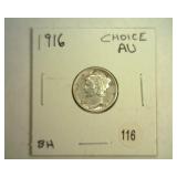 1916 MERCURY DIME CHOICE AU