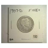 1907-D BARBER QUARTER FINE+