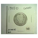 1905-O BARBER QUARTER GOOD SCARCE