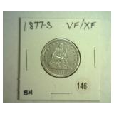 1877-S SEATED LIBERTY QUARTER VF/XF