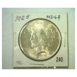 1925 PEACE SILVER DOLLAR MS 64