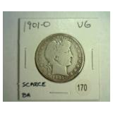 1901-O BARBER HALF DOLLAR VG SCARCE