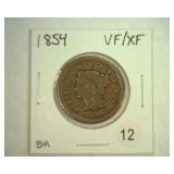 1854 LARGE CENT VERY FINE / EXTRA FINE