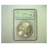 1891-S MORGAN SILVER DOLLAR PCGS MS-62