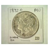 1892-O MORGAN SILVER DOLLAR AU SCARCE
