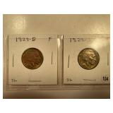 2 PC. BUFFALO NICKEL 1929-D FINE, 1929-S XF