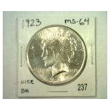 1923 PEACE SILVER DOLLAR MS 64 NICE