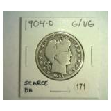 1904-O BARBER HALF DOLLAR G/VG SCARCE