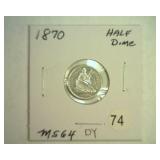 1870 SEATED LIBERTY HALF DIME MS 64