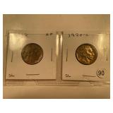 2 BUFFALO NICKEL 1918 XF, 1920-S FINE+