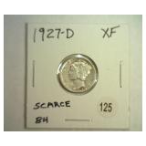 1927-D MERCURY DIME EXTRA FINE SCARCE
