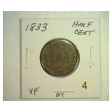 1833 HALF CENT VERY FINE