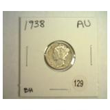 1938 MERCURY DIME ABOUT UNCIRCULATED