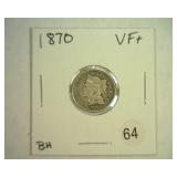 1870 THREE CENT NICKEL VERY FINE+