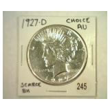 1927-D PEACE DOLLAR CHOICE AU SCARCE