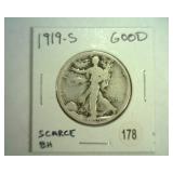 1919-S WALKING LIBERTY HALF GOOD SCARCE