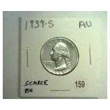 1939-S WASHINGTON QUARTER AU SCARCE